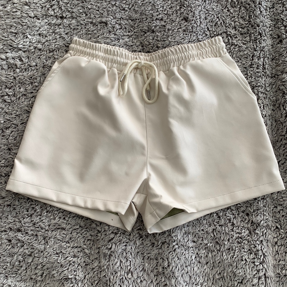 Molly Green White Faux Leather Shorts